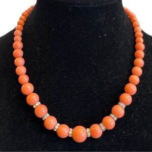 Kissaka Peach Coral Peach Faux Pearl Necklace Single Strand Signed Jewelry